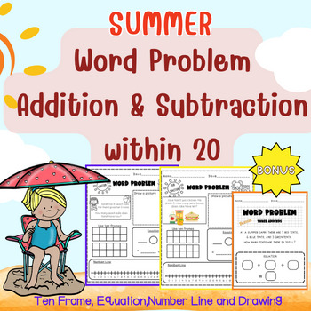 Preview of Summer Word Problem Addition & Subtraction Within 20 Worksheets