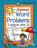 Summer Word Problems: 3 Addends Within 20