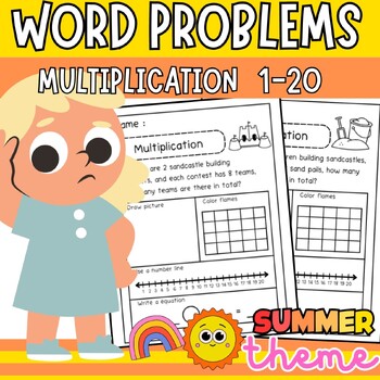 Preview of Summer Word Problems Multiplication1-20 Worksheet for 2nd,3nd,4th