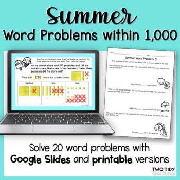 Preview of Summer Word Problems within 1,000 Printables & Google Slides Distance Learning