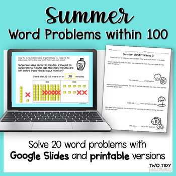 Preview of Summer Word Problems within 100 Printables & Google Slides | Distance Learning