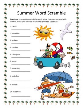 summer word scramble 10 words by twin business teachers tpt