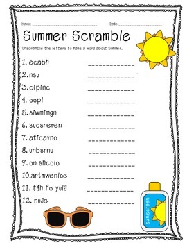 summer word scramble by mrs elementary emily cecil tpt