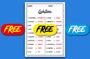 Preview of Summer Word Scramble Puzzle Book With Solutions | End of Year Activities | Free