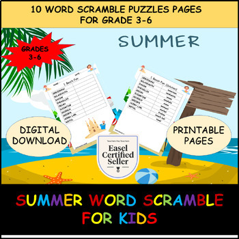 Preview of Summer Word Scramble Puzzles Grd3-6 10 fun printable End of the Year Activities
