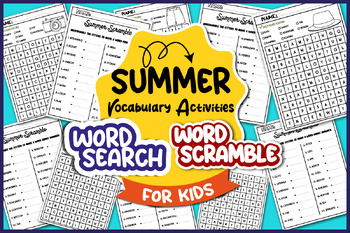 Preview of Summer Word Search | Vocabulary Activities | Word Scramble | Puzzles | Games