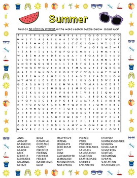 summer word search 50 words by larue learning products tpt