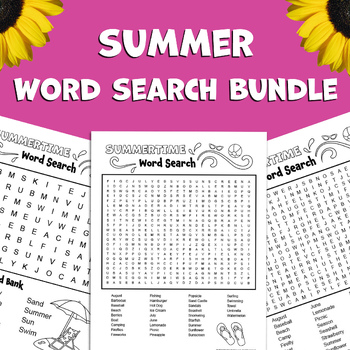 Summer Word Search Bundle, Summer Word Games, Easy, Medium, Hard