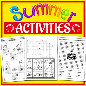 Preview of Summer Word Search, Crossword, Vocabulary Worksheets, End Of The Year Activities