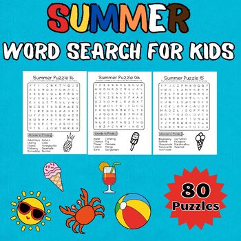 Preview of Summer Word Search End of Year Puzzles Activities for Kids