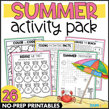 Preview of End of Year Activity | No Prep Summer Theme | Math and ELA | Puzzles