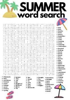 Preview of Summer Word Search- Harder 75 Words