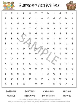 summer word search packet by tnbcreations teachers pay teachers