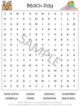 summer word search packet by tnbcreations teachers pay teachers