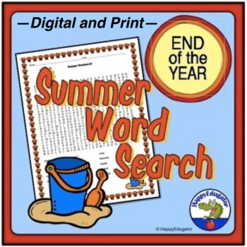 Preview of Summer Word Search Puzzle End of the Year Printable with Easel Activity