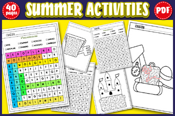 Preview of Summer Vocabulary Word Search Puzzle Worksheet, End of the Year activities Mazes