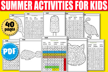 Preview of End of Year Activities | Summer Word Search | Vocabulary Worksheet | Maze Puzzle
