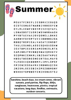 Summer : Word Search Puzzle Worksheet Activity by Art with Mark
