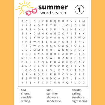 Summer Word Search Puzzle Worksheet Activity by Great discovering