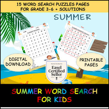 Preview of Summer Word Search Puzzles Grade 3-6: 15 Fun End of the Year Printable Pages
