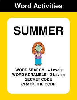 Preview of Summer - Word Search Puzzle, Word Scramble,  Secret Code,  Crack the Code