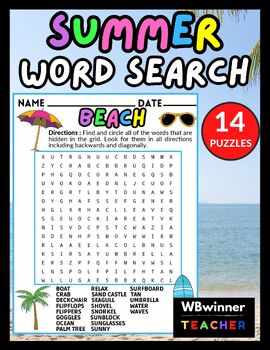 Preview of Summer Word Search Puzzles for End of the Year activities| Vocabulary Worksheets