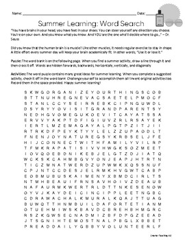 Preview of End of Year Summer Activities Word Search Puzzle Grades 3-6 Print and Teach