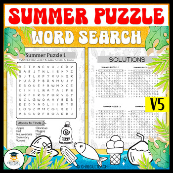 Preview of Summer Word Search With Answer | END OF THE YEAR SUMMER Word Search Activitie V5