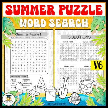 Preview of Summer Word Search With Answer | END OF THE YEAR SUMMER Word Search Activitie V6