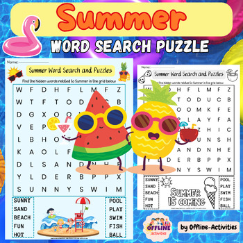 Preview of Summer Word Search and Puzzles Video - worksheet / 1st grade