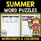 Summer Word Search and Puzzles for End of the Year Activities