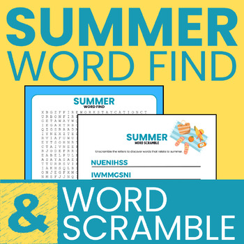 Preview of Summer Word Search and Word Scramble- Activity, Word Find, Worksheets ELA