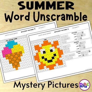 Preview of Summer Word Unscramble Spelling Mystery Picture Activities