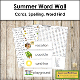 Summer Word Wall Cards, Spelling Lists & Word Find