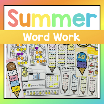 Preview of Summer Word Work - Phonics Games and Printables for Kindergarten