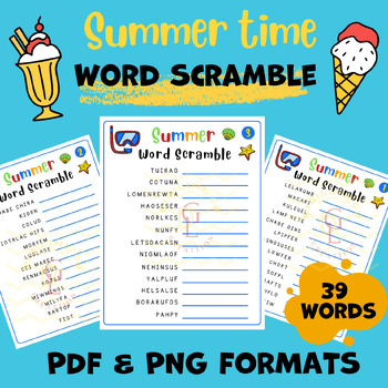 Preview of Summer Word scramble Puzzle Crossword word searches activity middle high 7th