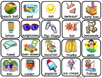 Preview of Summer Words Matching/Memory Game/Flashcards for Autism