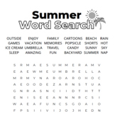 Summer Words Word Search All Grades 24 Words w/ Answer Key
