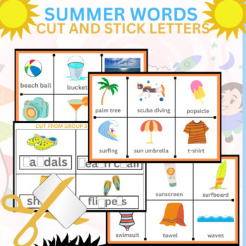 Preview of Summer Words for Kids, Cut and Stick Letters