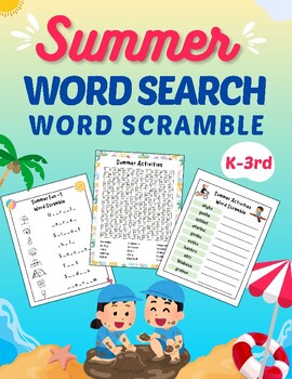 Preview of Summer Wordsearch, Word scramble, end of the year activities K-3rd grade