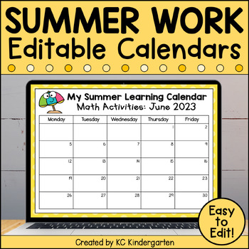 Preview of Editable Summer Learning Calendars Freebie