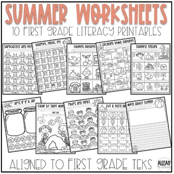 Summer Worksheets for First Grade: Literacy and Math Printables and