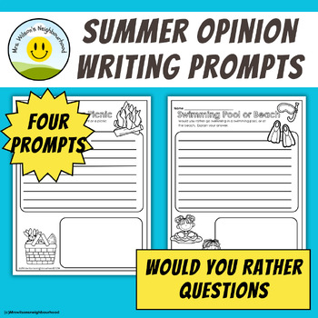 Preview of Summer Would You Rather Opinion Writing Prompts Templates 1st 2nd Grade 1 2, ESL