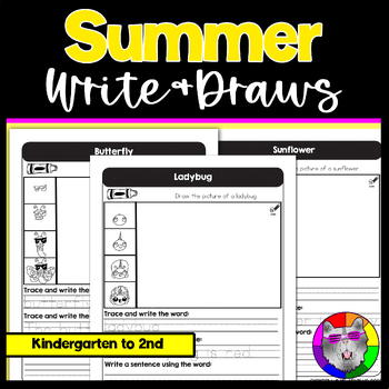 Preview of Summer Directed Drawing and Writing Worksheets, Write & Draws, K-2nd Grade