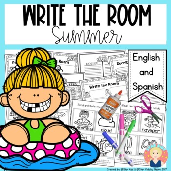 Preview of Summer Write the Room in English and Spanish for Kindergarten and First Grade