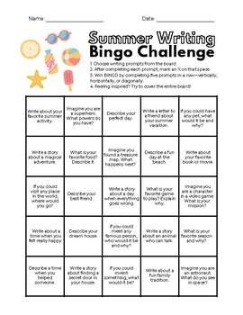 Summer Writing BINGO Challenge by Online Teaching Mentor | TPT