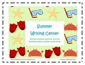 Preview of Summer Writing Center | Picture Prompts | How To Writing | Word Chart