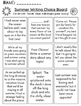 Summer Writing Choice Board by Bee McDee | TPT