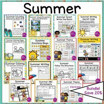 Preview of Occupational Therapy Summer Writing & Math Activities Writing Worksheets Bundle