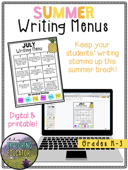 Preview of Summer Writing Menus (*Distance Learning*)